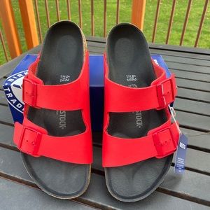 Birkenstock 42 R poppy red Arizona sandals men or women with box